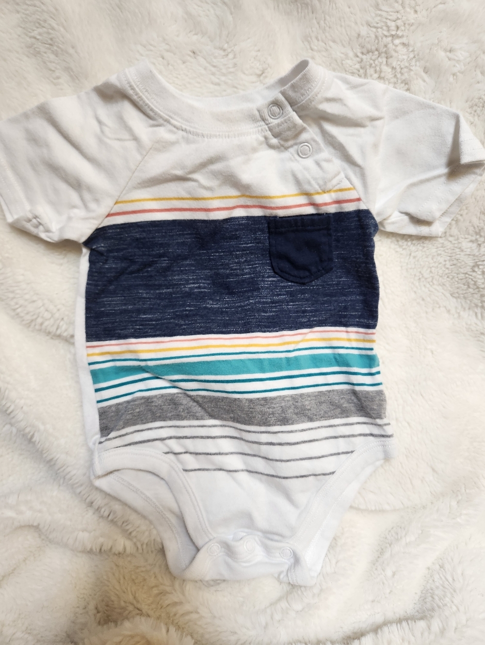 Baby Boys' Striped One-Piece Bodysuit - White & Navy 5 For $20 Bundle